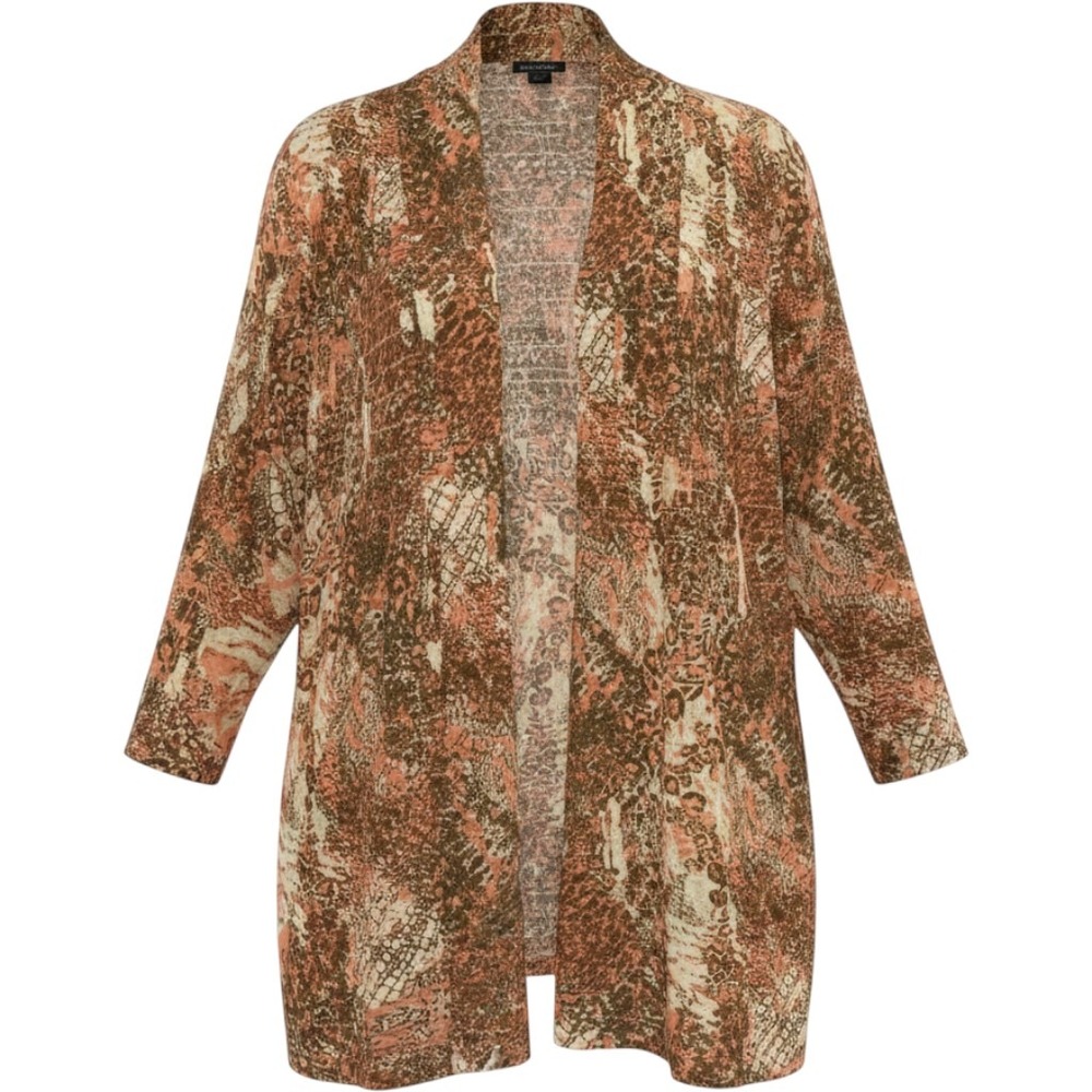 Westbound Woman Cardigan Women 2X Brown Orange Excellent Abstract Burnout Print